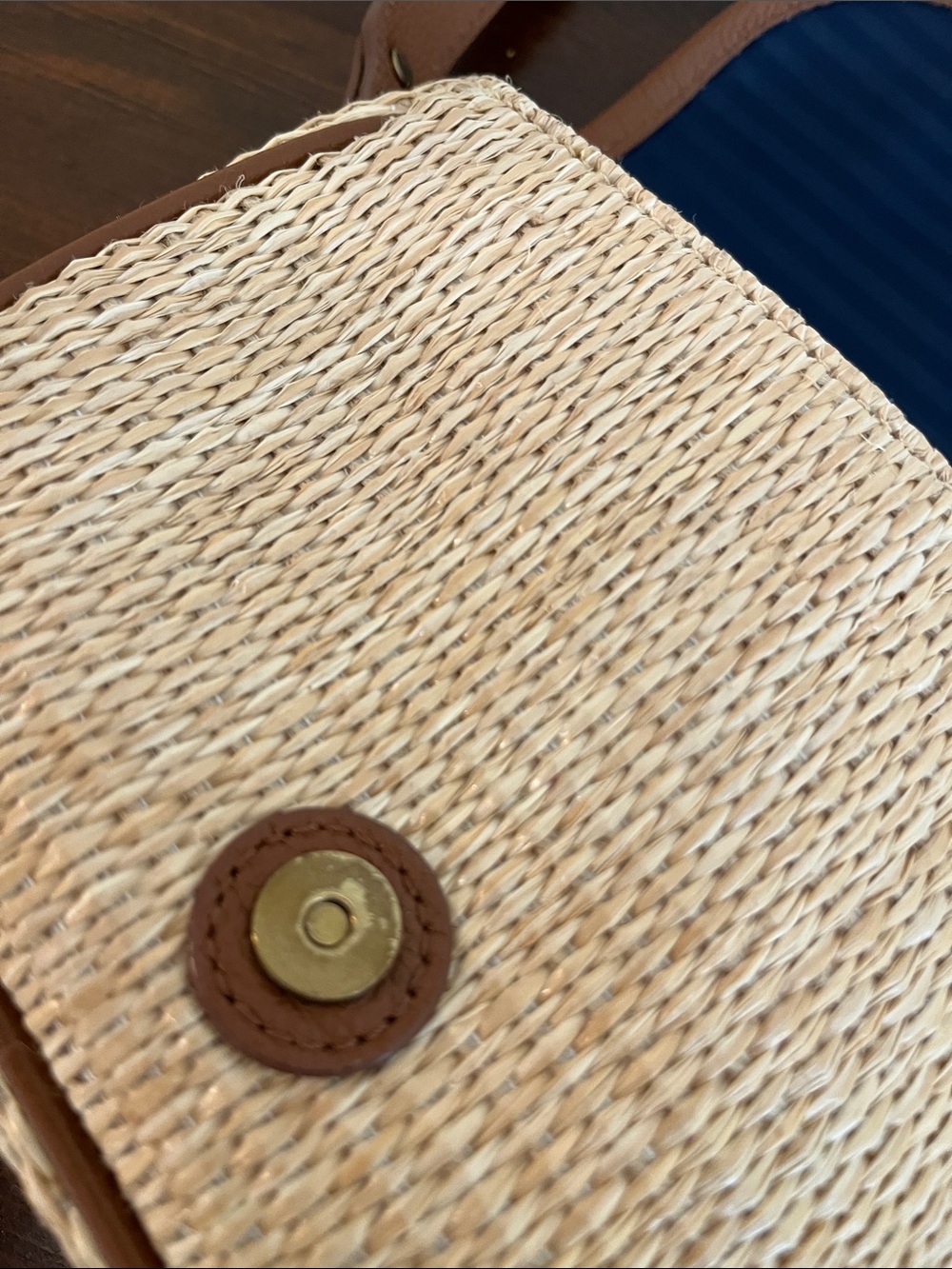 Woven Straw Saddle Crossbody Bag with Brown Leather Trim - Picture 7 of 10